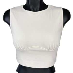 DYNAMITE Ribbed Modal Blend Gathered Bust Sleeveless Stretch Crop Top Cream M